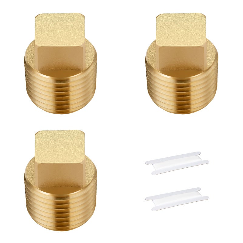 Litorange 3 PCS 3/4 Inch NPT Male Plug Fittings, Brass Cored Plug with Square Head for Boat, Gas,Drain plug etc - Image 1